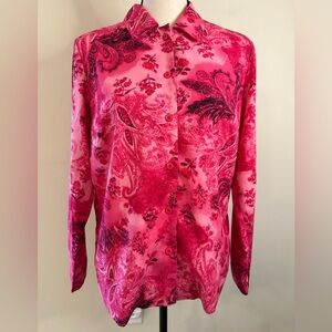 City Blues By Koret paisley floral button up pink & black SZ SM